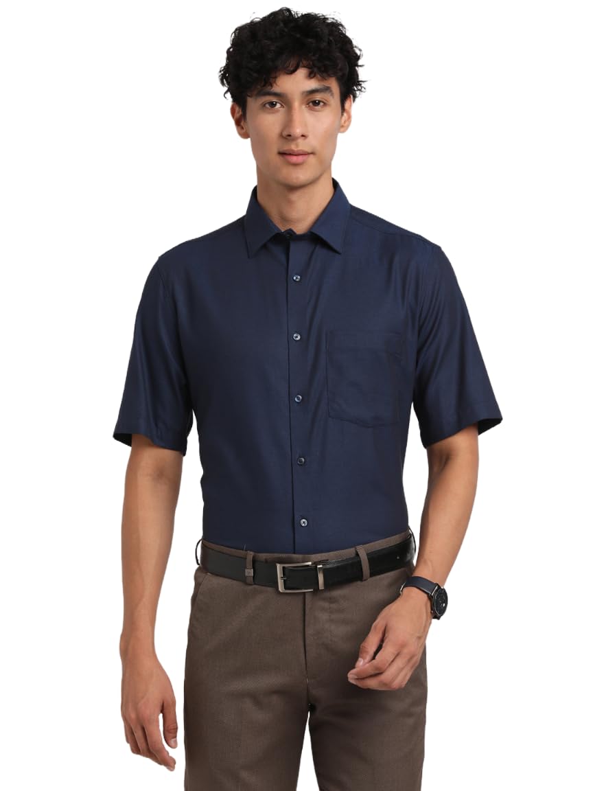 Turtle Men 100% Cotton Dark Blue Self Design Regular Fit Formal Shirt
