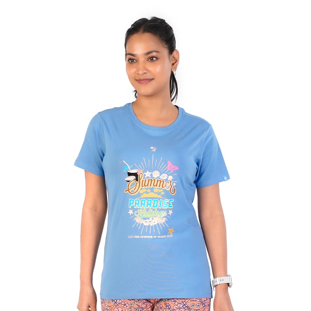Rupa Colors Playsure Printed Cotton Blended Round Neck Womens T-Shirt, Short-Sleeve, Pack of 1