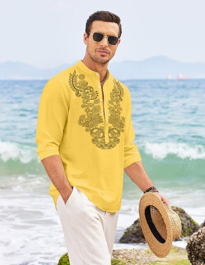 Finivo Fashion MenS Cotton Blend Short Kurta With Full Sleeves And Ethnic Neck Design | Casual Crinkle Texture Kurta With Mandar
