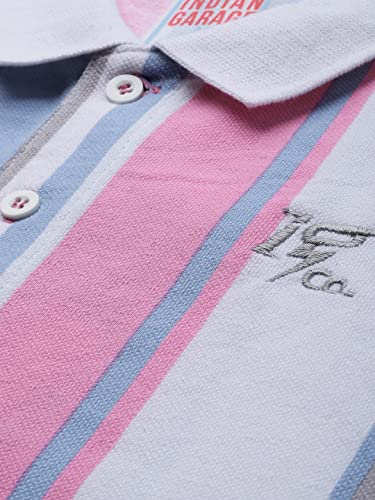 The Indian Garage Co Men Slim Fit Striped Polo Collar Tshirt Sky Blue