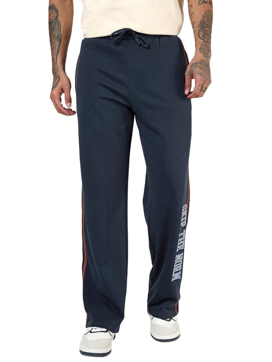 Bewakoof MenS Typography Straight Fit Terry Track Pant_694355_Blue_S