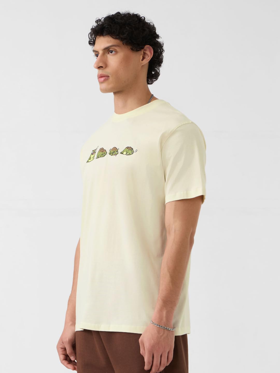 The Souled Store Relaxed T-Shirt: Tired Frog Men and Boys Short Sleeves Round Neck Green Embroidered Cotton Relaxed Fit T-Shirts