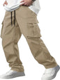 Indoprimo MenS Cotton Trousers Cargo Style With Drawstring Both Side Pockets Solid Pattern Regular Fit And Long Length Cream