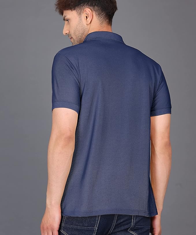 Baghadbillo MenS Regular Fit Solid Polo Half Sleeve T-Shirt Navy Blue