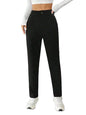 Toochki Womens High Waist Straight Fit Trousers | Black Solid Korean Stretchable Pants for Women | Regular Fit Elastic Waist Ful