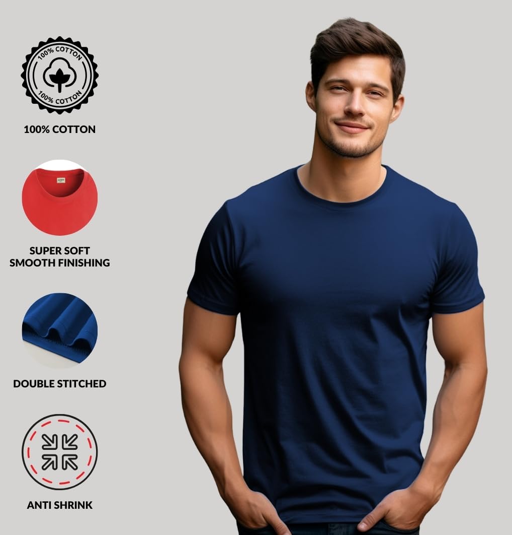 ADRO Men's Solid Regular Fit T-Shirt (RCM2-PLN)