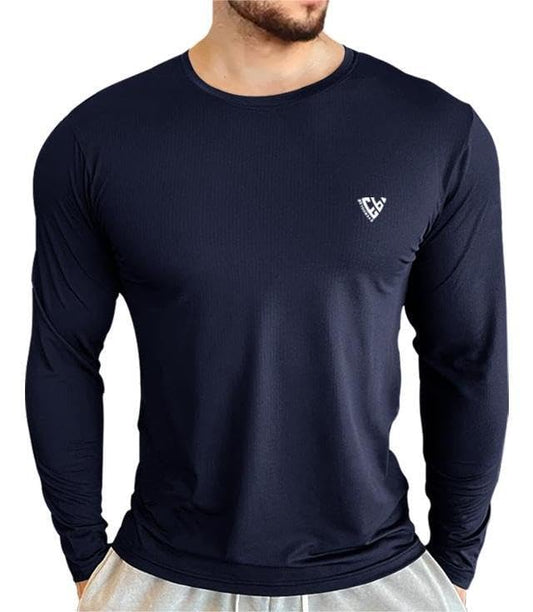 Noble Monk MenS Regular Fit Round T Shirt |Full Sleeves |Solid Pattern | Casual T-Shirt For Men Navy Blue