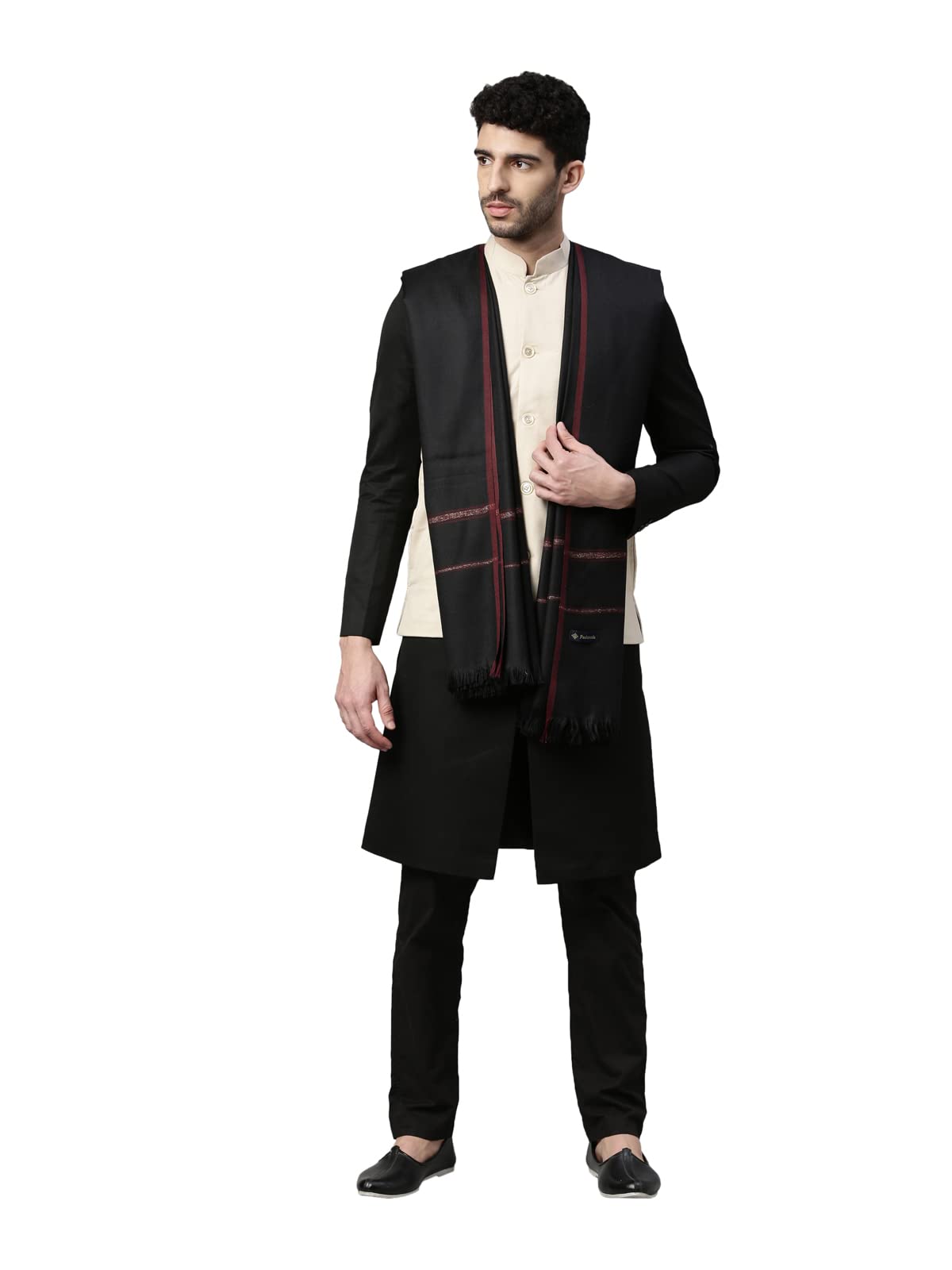 Pashmoda Men Farhat Woven Design Shawl (Size 123X266 Cms, Black Color)