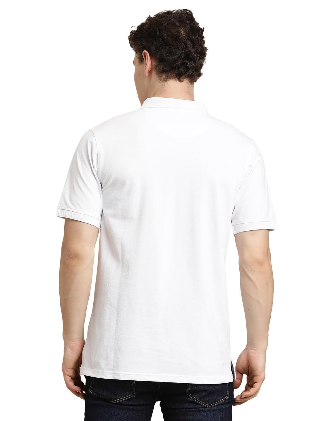 Turtle Men White Solid Slim Fit Cotton Stretch Polo T-Shirt