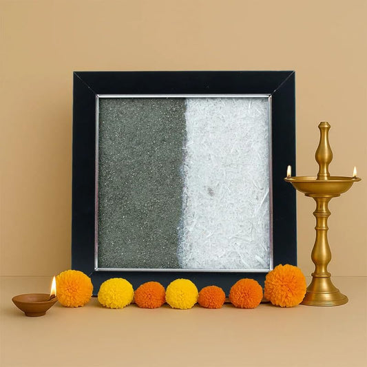 Astrotalk Dhan Varsha Frame with Pyrite & Selenite | Vastu Items for Wealth & Positivity | Wall Decor items Living Room | Raw Pyrite Frame for Wall | Gift for Man & Woman | 19x19x1 cm | 1 Piece