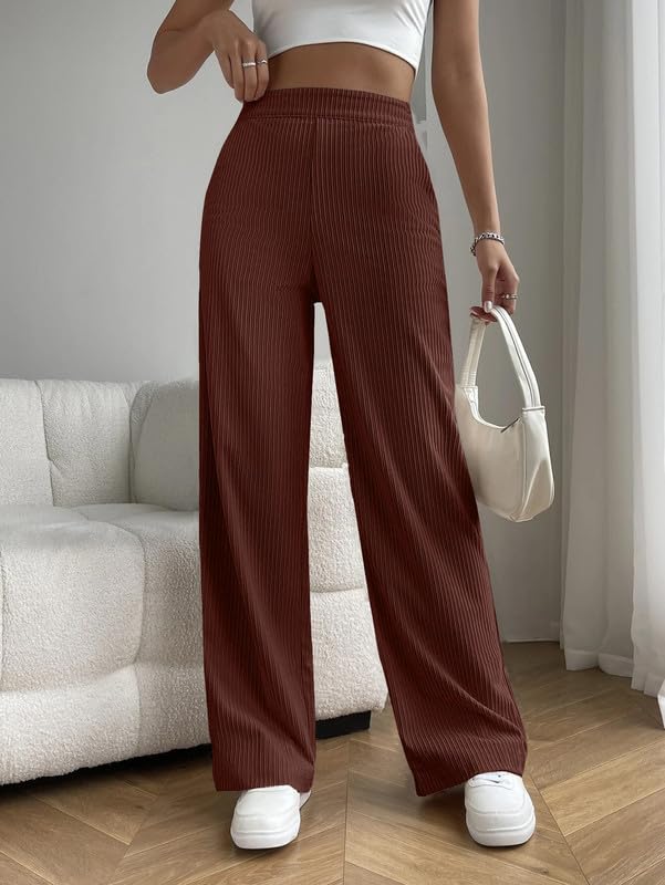 Pinkmint Women Rib Trouser l Regular Fit High Waisted Korean Trouser l Comfortable & Stylish Pants l Office & Casual Wear (Pack