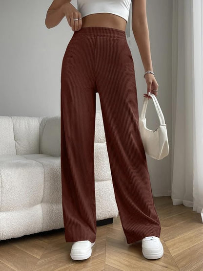 Pinkmint Women Rib Trouser l Regular Fit High Waisted Korean Trouser l Comfortable & Stylish Pants l Office & Casual Wear (Pack