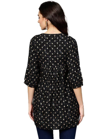 Yashika Womens Rayon Printed Black Color Short Kurti