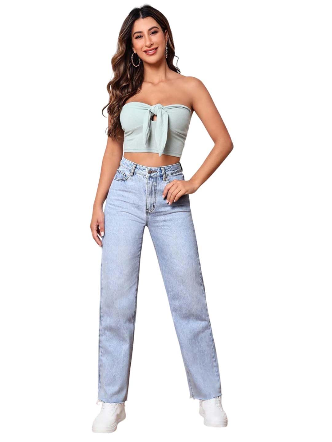 Kotty WomenS Cotton Lycra Blend Relaxed Fit High Rise Jeans(Blue,28)