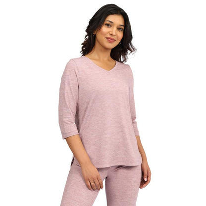 BlissClub AirMelt TM Apple Hem Tee | V-Neck | 3/4 th Sleeves | Apple Hem Bottom | Easy Drape | Weightless Fabric | Cool-to-Touch