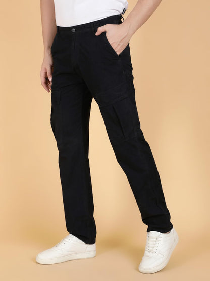 Kotty MenS Solid Multiple Pockets Comfortable And Strechable Cargo Jeans(Black,34)