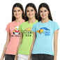 Preneum Womens Cotton Regular Fit Latest Graphic Stylish Printed Short Sleeves Casual T-Shirt || Trending & Style (Pack 3), Pin