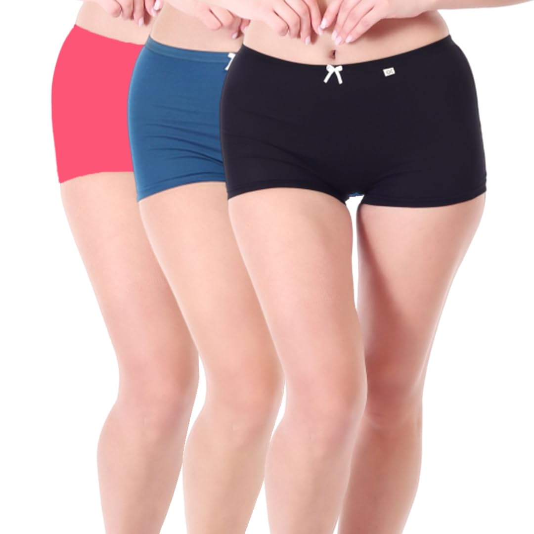 XJARVIS LADYBAY Womens High Coverage Super Combed Cotton Stretch Mid Waist Boy Shorts - Moisture Wicking, Innerwear for Seamles