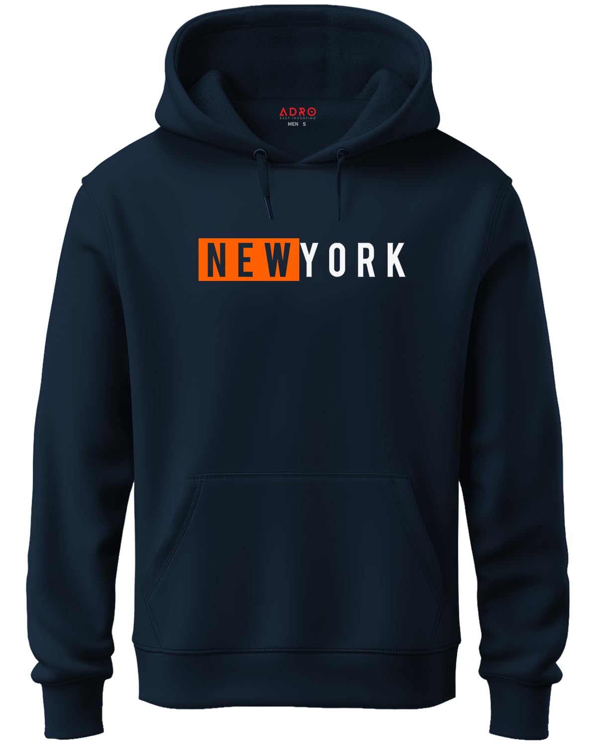 ADRO Men's Cotton Neck Hooded Sweatshirt (H20-M-NKY-NB_Navy)
