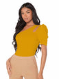Shasmi Womens & Girls Mustard Short Puff Sleeve, One Shoulder Neck, Ruched Bust Solid Tops for Women/Tops, T-Shirts for Girls