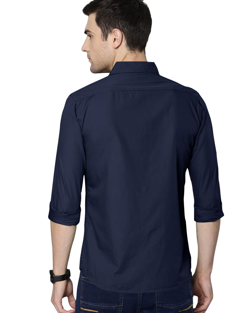 Eyebogler MenS Casual Solid Shirt Navy Blue