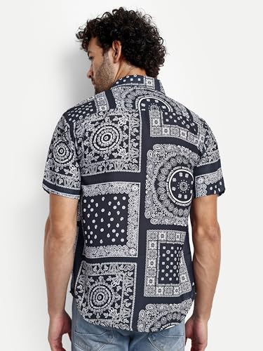 Greciilooks Mens Rayon Casual Shirt Regular Fit Men Casual Shirt (Black, Large)