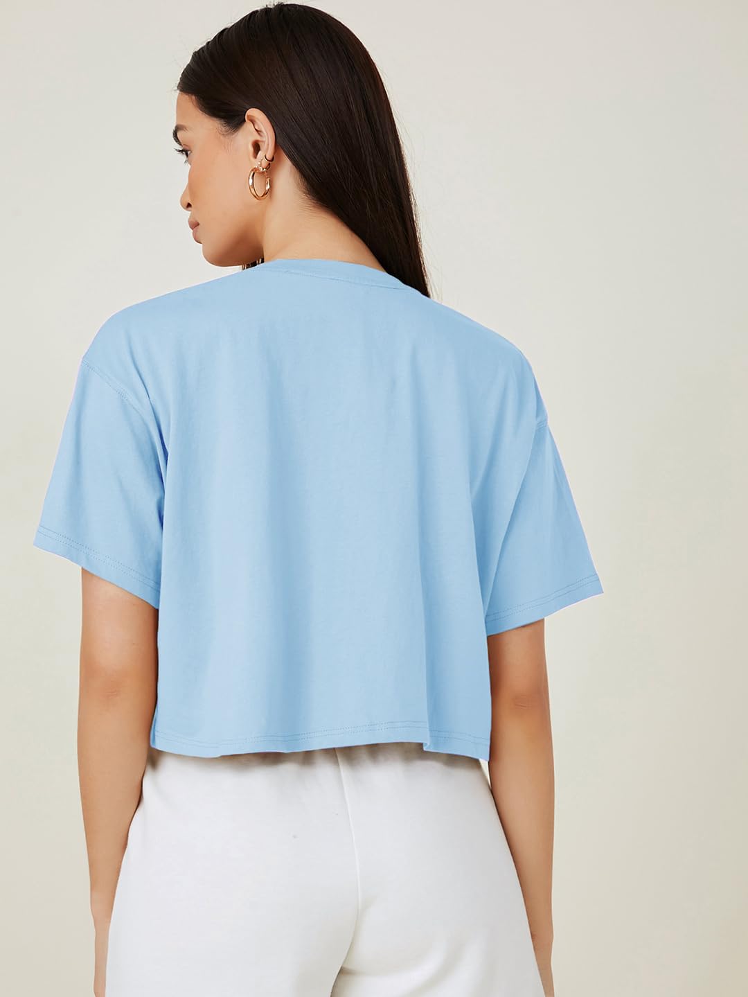 Kotty WomenS Solid Cotton Blend Oversized Crop T-Shirts