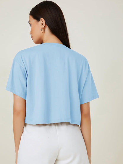 Kotty WomenS Solid Cotton Blend Oversized Crop T-Shirts