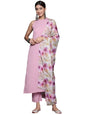 Varanga Women Pink Halter Neck Straight Kurta Paired with Tonal Bottom and Printed Dupatta
