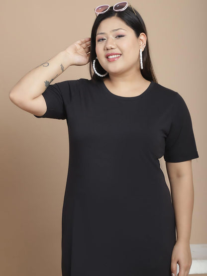 Rigo Cotton Plus Size Bodycon Midi Dress For Women | Slim Fit Full Sleeves Plus Size WomenS One Piece Dress | Casual | Party |
