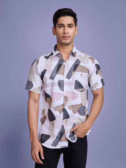 Pinkmint Stylish Shirt for Men ll Printed Half Sleeve Shirts ll Regular Fit Chest Pocket Shirt