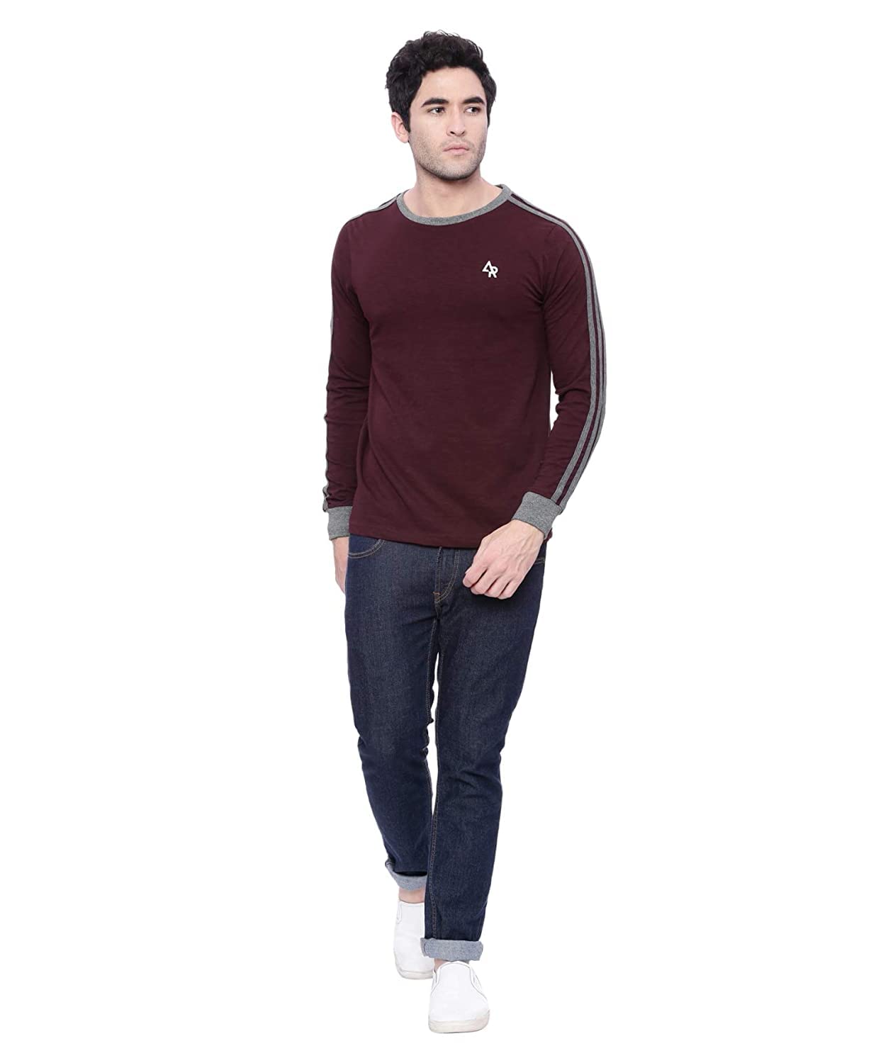 ADRO Men's Full Sleeve Color Block Cotton T-Shirts (FR3-A-MAR-MR_Maroon)