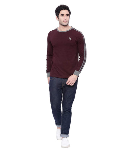 ADRO Men's Full Sleeve Color Block Cotton T-Shirts (FR3-A-MAR-MR_Maroon)