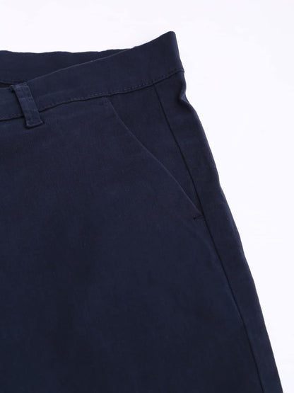 Dennis Lingo Solid Cotton Mens Casual Trouser, Tapered Fit, Mid Rise, Ankle Length Chinos Trousers Navy