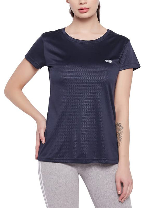Clovia Womens Honeycomb Patterned Active T-Shirt (AT0124E08_Blue_M)