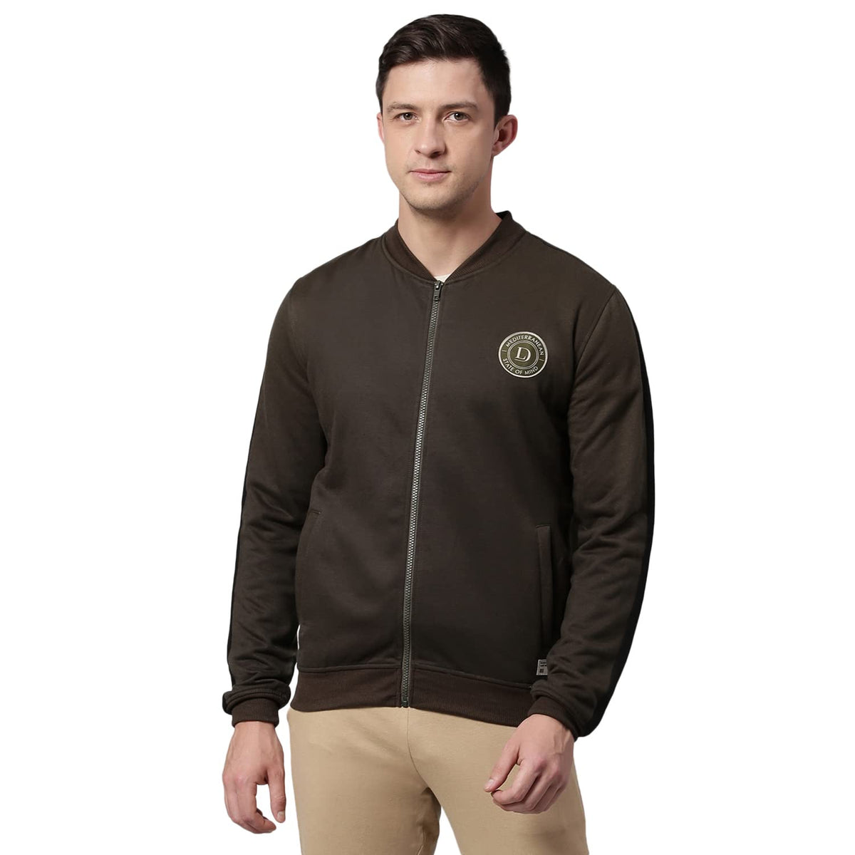 Dennis Lingo MenS Poly Cotton Sweatshirt - Front Open Zipper, High Neck, Full Sleeves, Regular Fit, Casual Winter Wear For Men