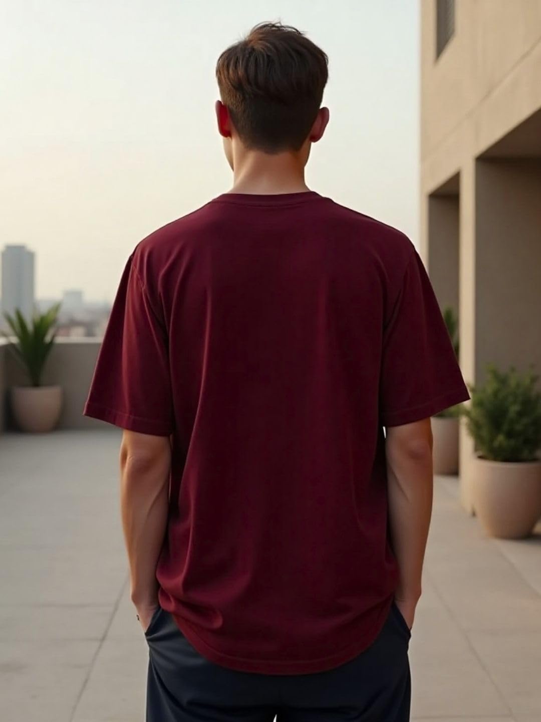 Nobero MenS Solid Oversized Fit T-Shirt (1M-Twts-R0039_Maroon