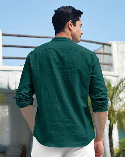 Finivo Fashion MenS Cotton Blend Short Kurta Shirt | Casual Ethnic Wear With Roll-Up Sleeves & Mandarin Collar | Comfortable Fi