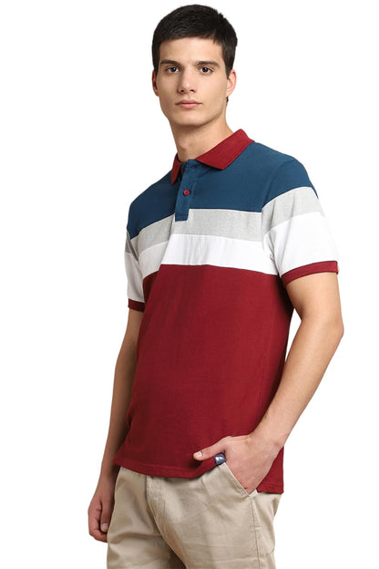 Dennis Lingo MenS Cotton Maroon Color-Blocked Polo T-Shirt