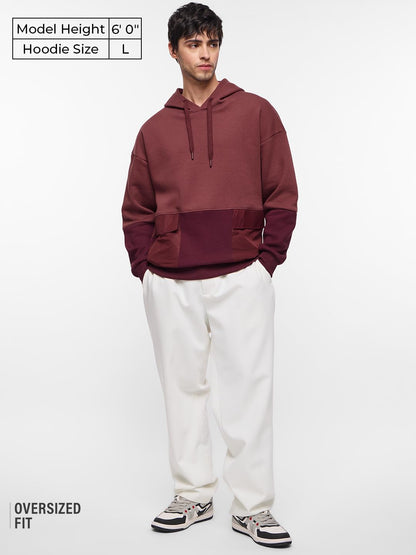 The Souled Store Colourblock Hoodie: Auburn Men and Boys Long Sleeves Hooded Neck Pull On Cotton Blend Oversized Hoodies