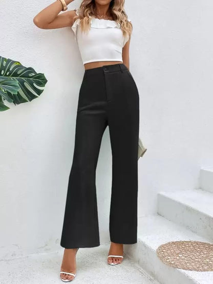 Fashion2Wear WomenS Laycra Straight Trouser With Solid Pattern Stretchable High Rise Regular Fit Classic Style And Standard Len