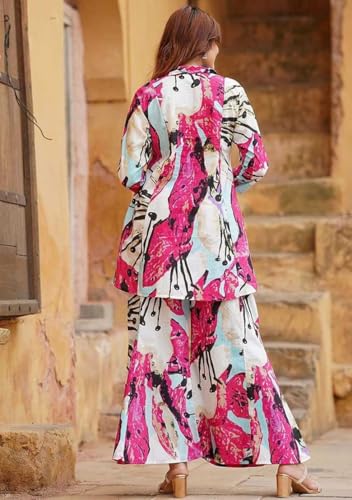 Dhruvi Trendz Casual Regular Fit Rayon Floral Ethnic Co-Ord Kurta Set For Women (Available In 2Xl And 3Xl) (Dt-W1848&Tr905_Pink_