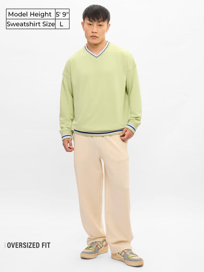 The Souled Store Originals : Minty White Men and Boys Long Sleeves Printed Cotton Blend Oversized Sweatshirts