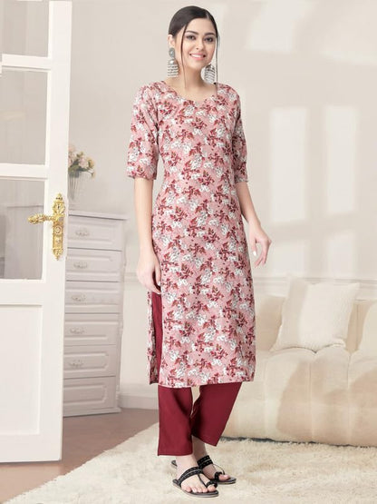 Pinkmint Kurta Set for Women Cotton Printed Straight Kurta with Pant (Pack of 1)