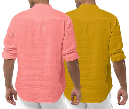 Royalscout MenS Cotton Polyester Blend Solid Regular Fit Full Sleeve Short Kurta | Ethnic, Lightweight Summer Kurta For Daily &