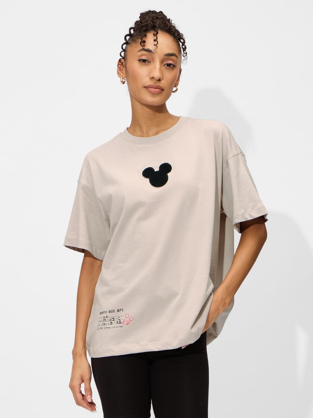 The Souled Store Official Mickey Mouse: Fly Away Women and Girls Short Sleeves Round Neck Graphic Printed Cotton Oversized T-Shi