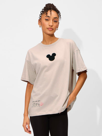 The Souled Store Official Mickey Mouse: Fly Away Women and Girls Short Sleeves Round Neck Graphic Printed Cotton Oversized T-Shi