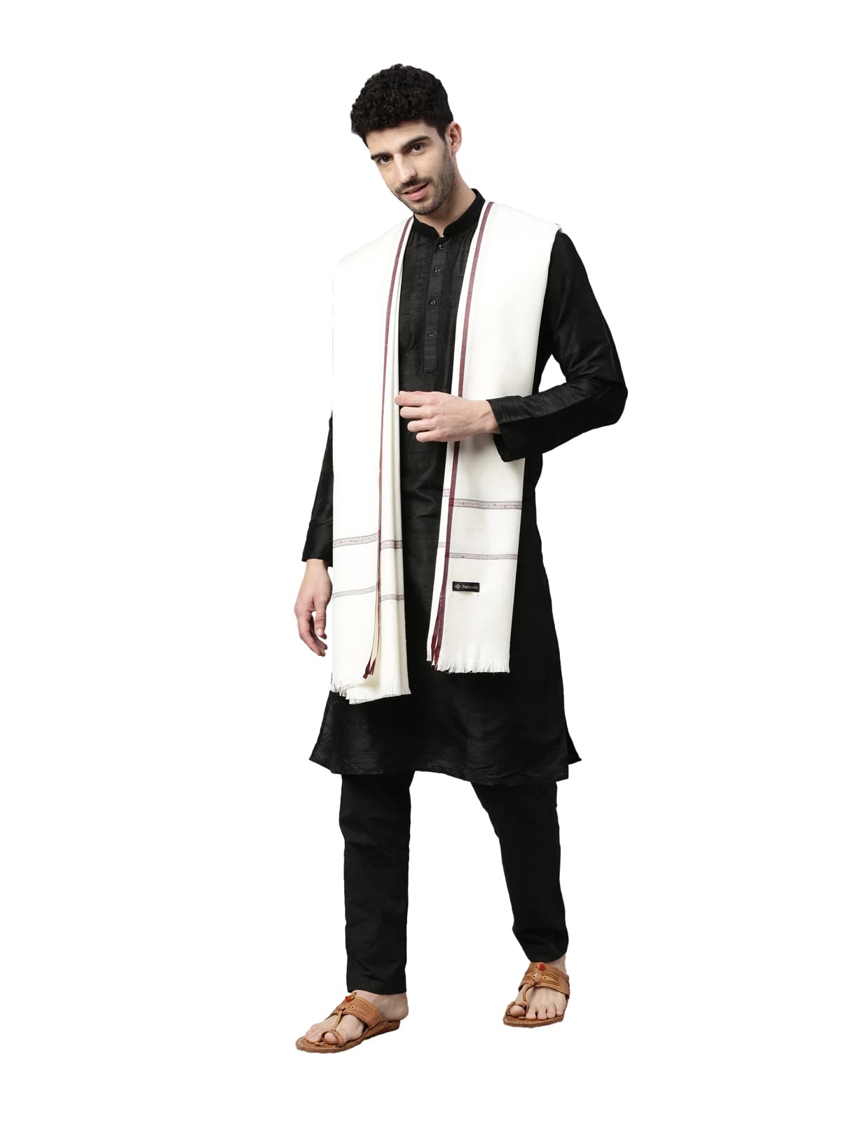Pashmoda Men Farhat Woven Design Shawl (Size 123X266 Cms, Black Color)