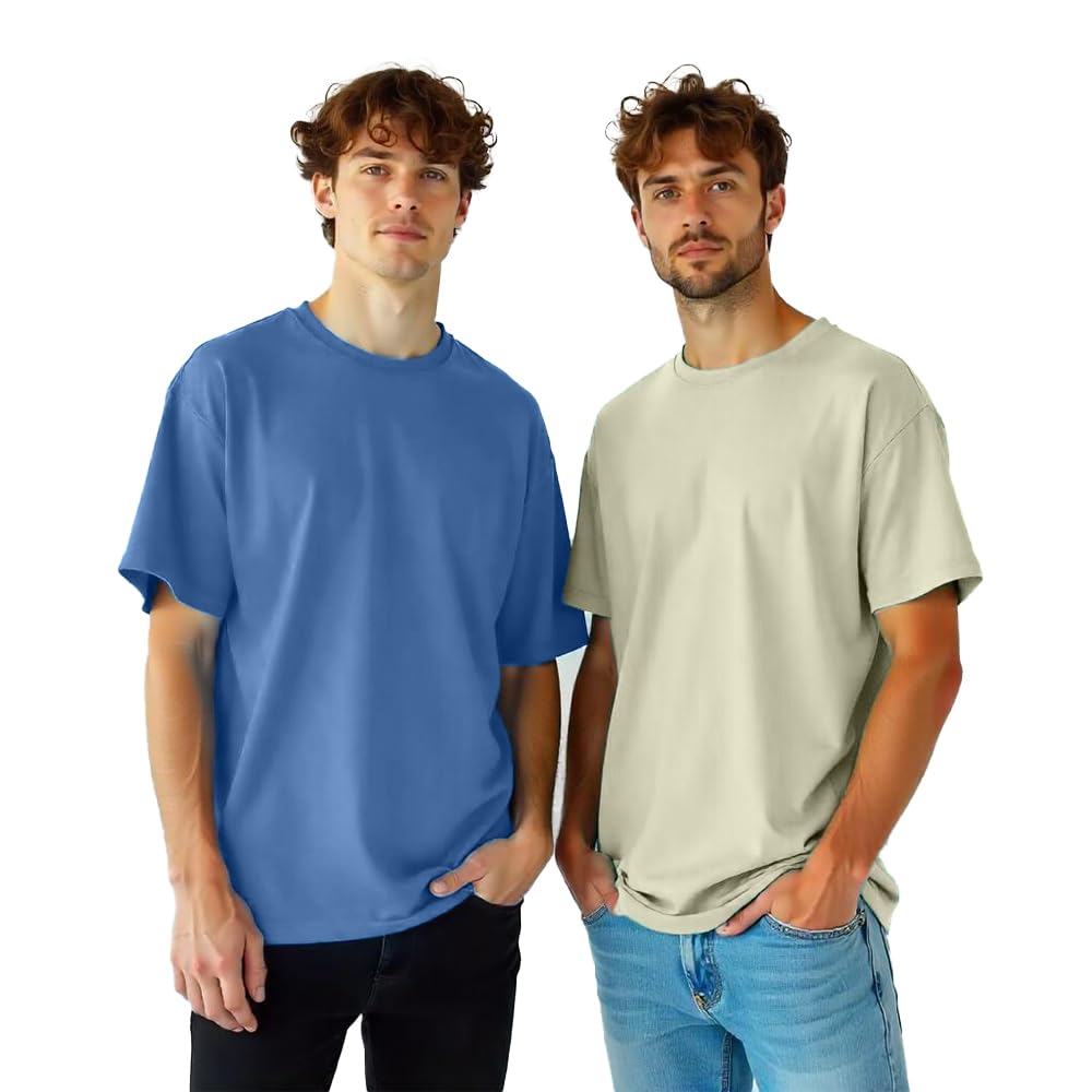 Nobero MenS Solid Oversized Fit T-Shirt (1M-Twrt-R0002_Aloe Green/Marine