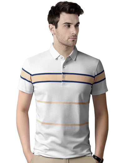 Eyebogler MenS Trendy Polo Neck Half Sleeves Striped Regular Fit T-Shirt